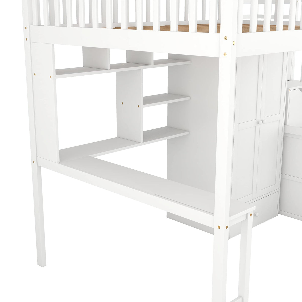 Harper & Bright Designs White Full Size Loft Bed with Integrated Storage and Workspace Harper & Bright Designs