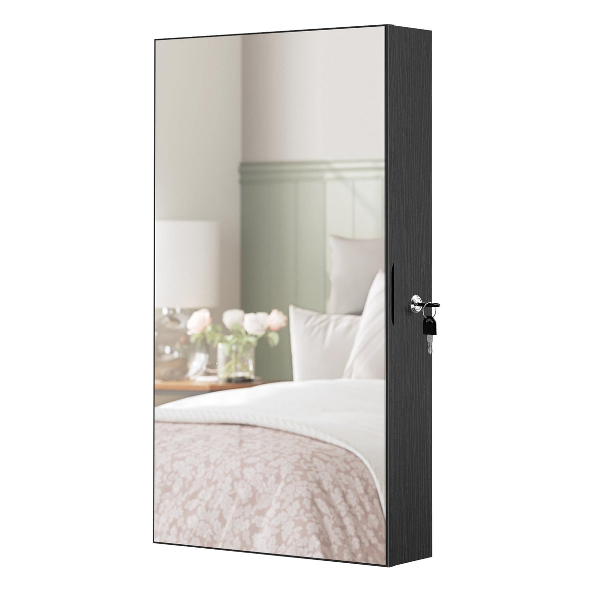 SONGMICS Mirror Jewelry Cabinet Armoire with Built-in LED Lights, Wall or Door Mounted Jewelry Storage Organizer, 3.8 x 14.6 x 26.4 Inches Hanging Mirror Cabinet, Gift Idea, Black UJJC050B01 SONGMICS