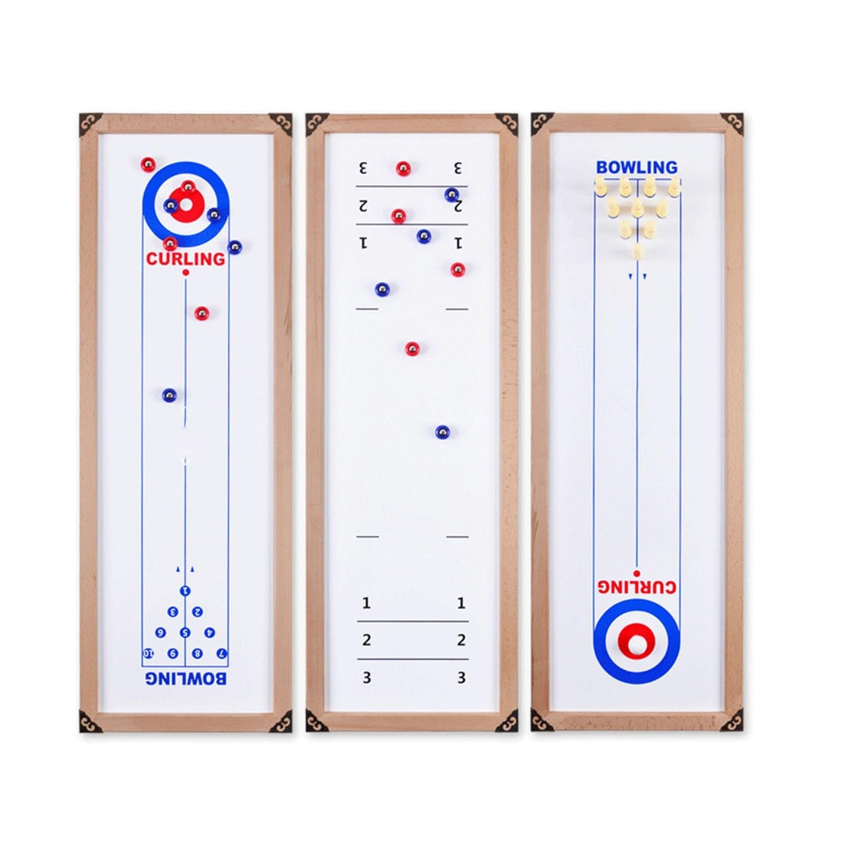 3-in-1 Wood Shuffleboard, Tabletop Curling Game Board Set with 8 Rollers, Portable Mini Tabletop Games for Kids and Adults QCHIAN