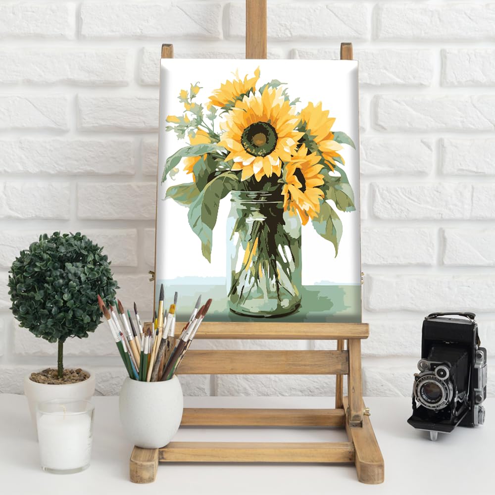 Natuyalo Paint by Numbers Kit for Adults Beginners, 12" Wx16 L Painting by Numbers Kit on Canvas Acrylic Drawing Kits Ready to Stretch and Framed, Sunflower in Vase Natuyalo