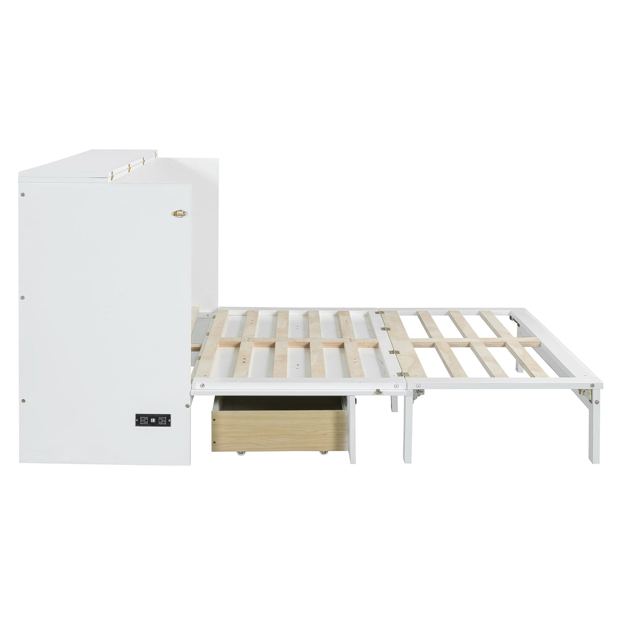 Harper & Bright Designs Queen Size Murphy Bed, Wood Queen Murphy Bed with Large Drawers, White Harper & Bright Designs