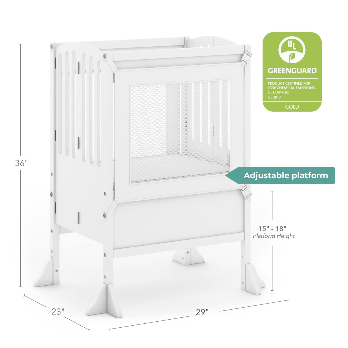 Guidecraft Contemporary Double Kitchen Helper® Stool - White: Extra-Wide Foldable Safety Tower for Two Toddlers; Adjustable Height, Wooden Counter Step Stool | Little Kids Learning Furniture Guidecraft