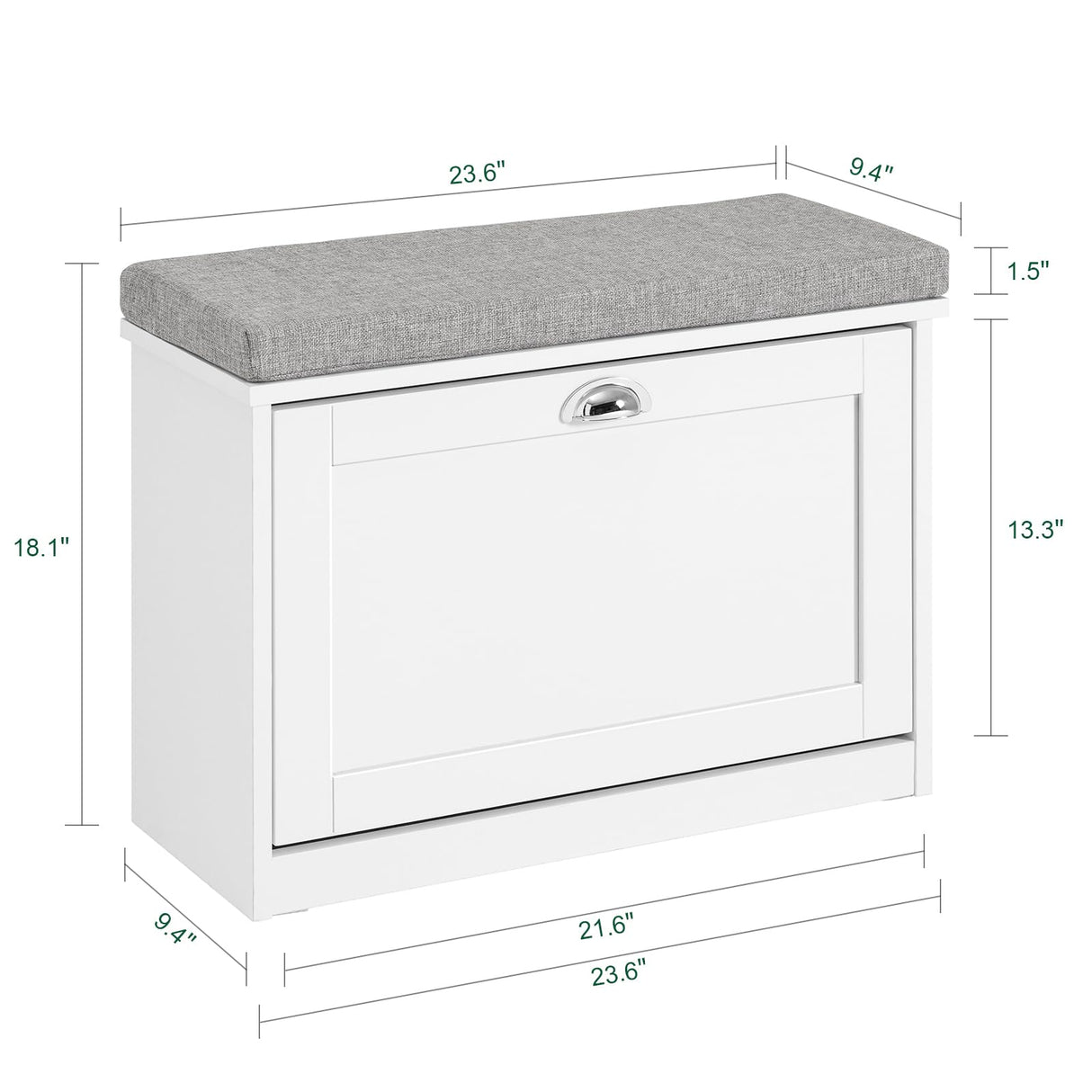 Haotian Small Shoe Storage Bench with Cushion, White Narrow Shoe Rack for Entryway, Small Shoe Cabinet with 2 Tiers Flip-Drawer, FSR195-K-W Haotian