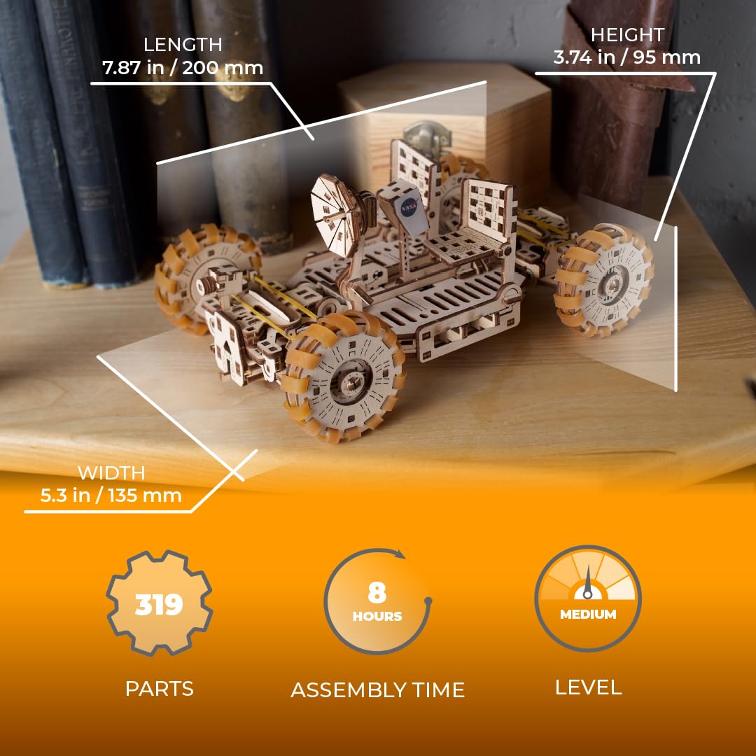 UGEARS NASA Lunar Rover Model Kit - 3D Wooden Mechanical Puzzles for Adults to Build - Space Gifts for Teen - NASA Official Space Model Kits UGEARS