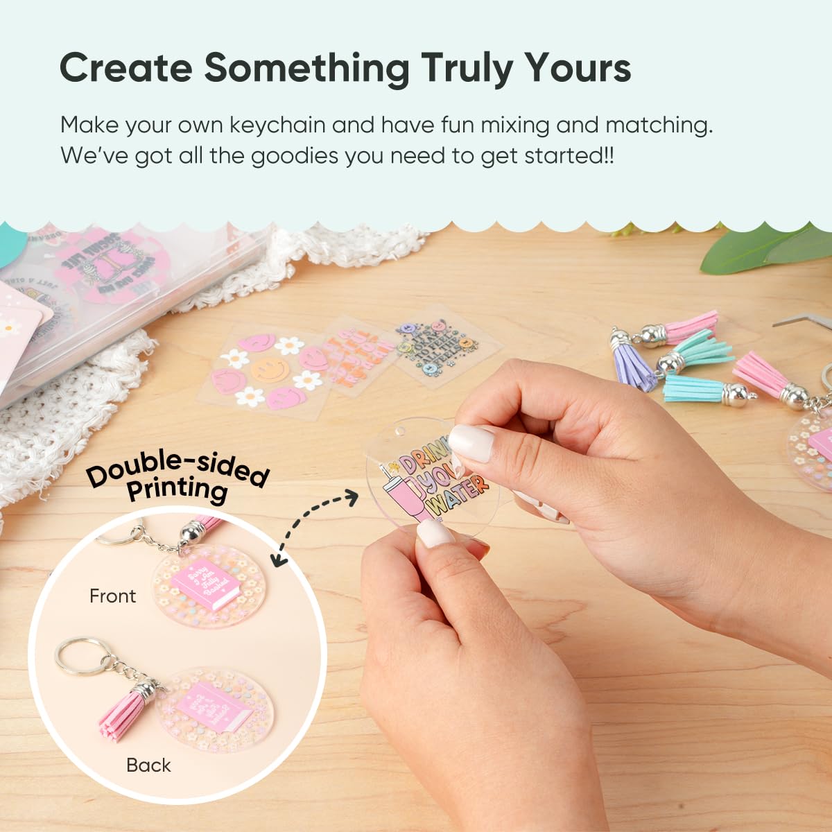 YOPPIX 140 PCS Acrylic Keychain Blank Set, Fruit Double-Sided UV DTF Stickers Acrylic Keychain Making Kits for Vinyl DIY Craft Project Employee Appreciation Gifts YOPPIX