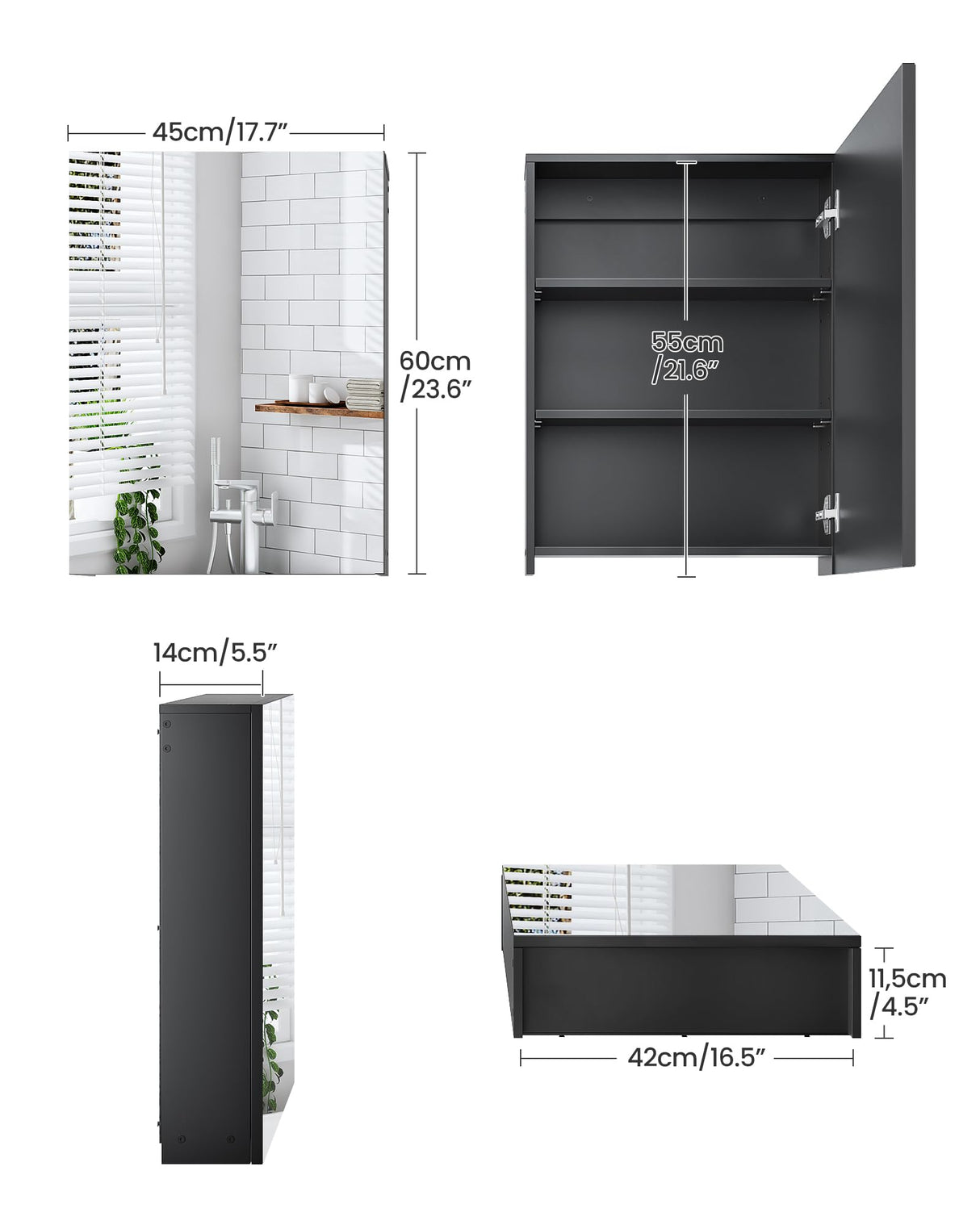 CHOEZON Bathroom Medicine Cabinet, Wall-Mounted Bathroom Vanity with Mirror, Bathroom Medicine Cabinet with Storage Function, Hanging Storage Cabinet, Adjustable Shelves, Black CHOEZON