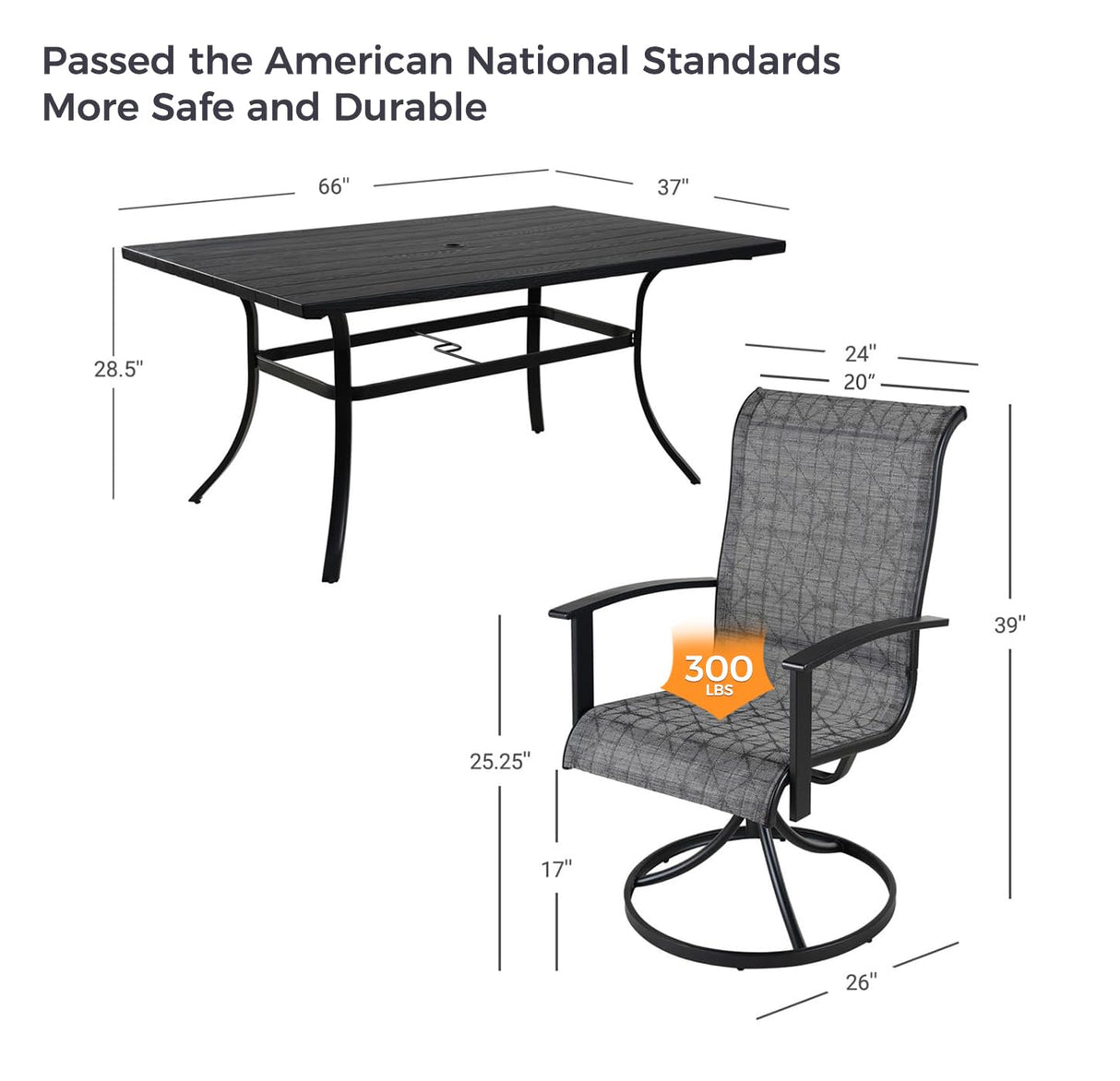 Grand patio 10-Piece Patio Dining Set for 8, Outdoor Dining Set with Swiviel Patio Chairs & 1 Rectangular Woodgrain Dining Table with Umbrella Hole, Black & Grey Plaid Grand patio