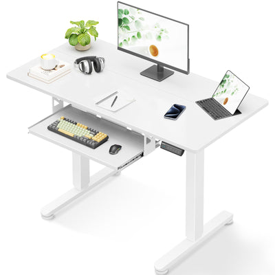 Casaottima Electric Standing Desk with Keyboard Tray, 40 Inch Height Adjustable Small Table, Sit Stand Table, Writing Computer Desk for Home, Office, Workstation, White