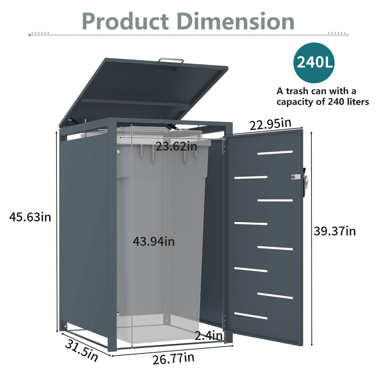 Outdoor Trash Can Storage Shed,Wheelie Bin Hideaways,Wheelie Bin Box 2 x 240L Made of Solid Steel,Weatherproof and Powder-Coated with Automatic Lid, Lockable,Perfect for Garden,Backyard (2, Black) Anxeit