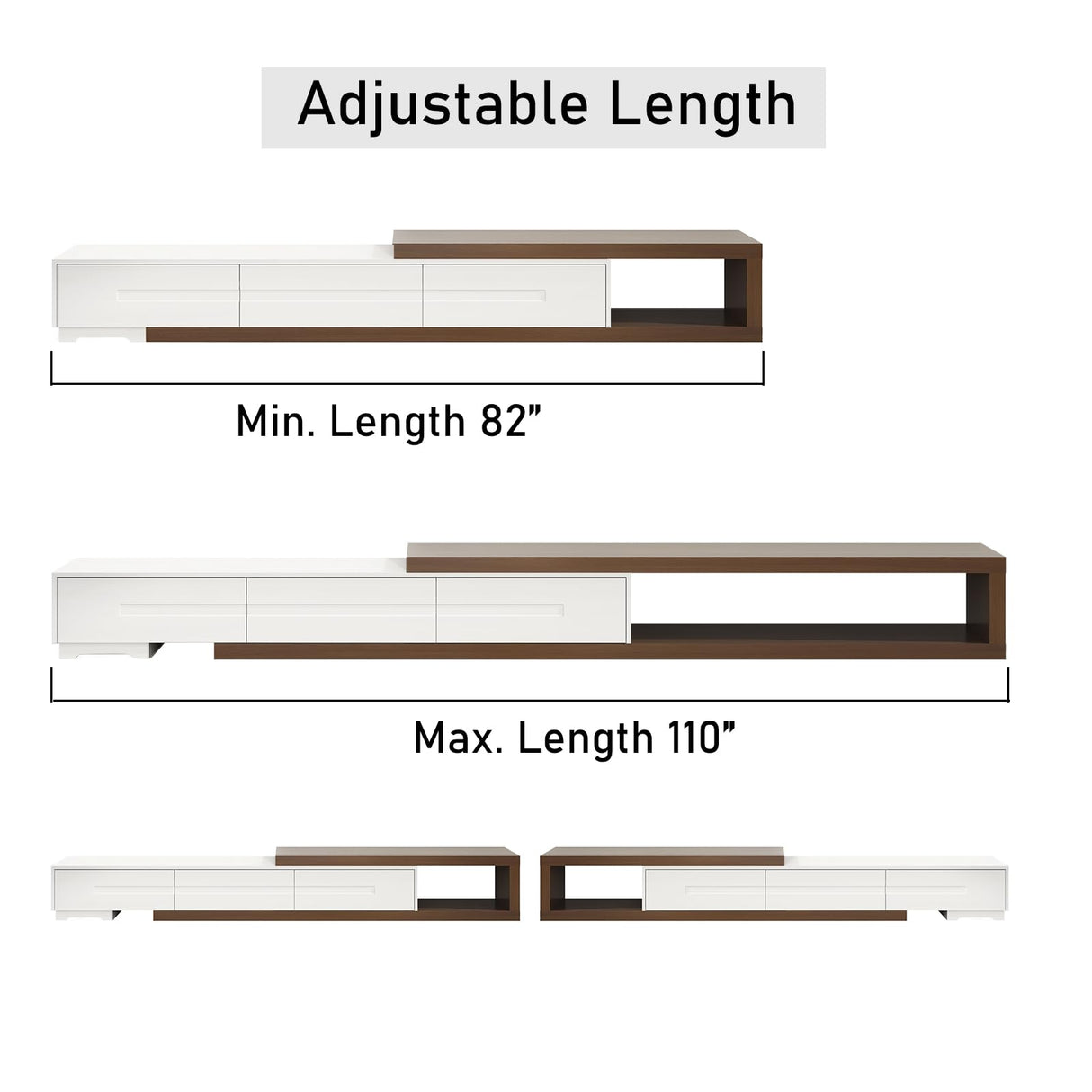 Hlivelood Extendable TV Stand, Modern Entertainment Center for Up to 120 Inch TV, Wood Reversible TV Media Console with 3 Drawers for Living Room Bedroom, 82-110" Hlivelood