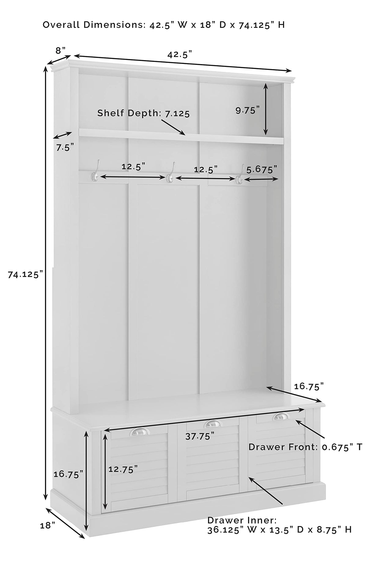 Crosley Furniture Ellison Hall Tree with Storage Bench and Coat Rack Hooks for Hanging, Navy Crosley Furniture