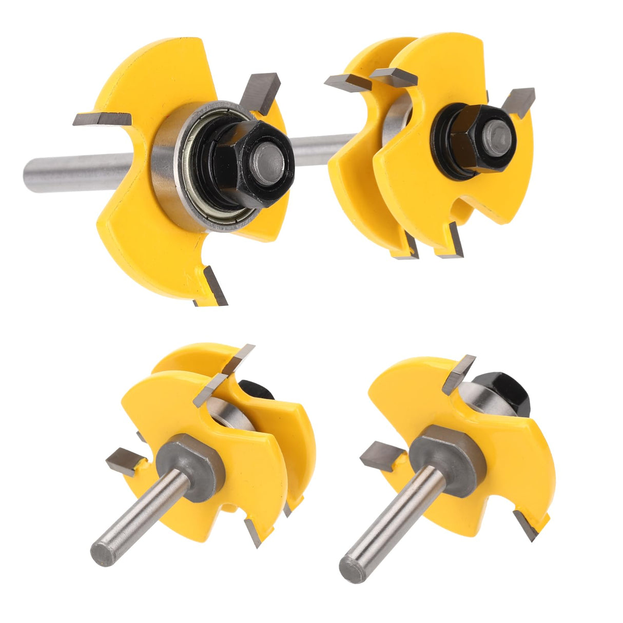 Yougfin 2PCS Tongue and Groove Set , 1/4" Shank Router Bit Set for Making Raised Panel Cabinet Door, 3 Teeth Adjustable T Shape Wood Milling Cutter Yougfin