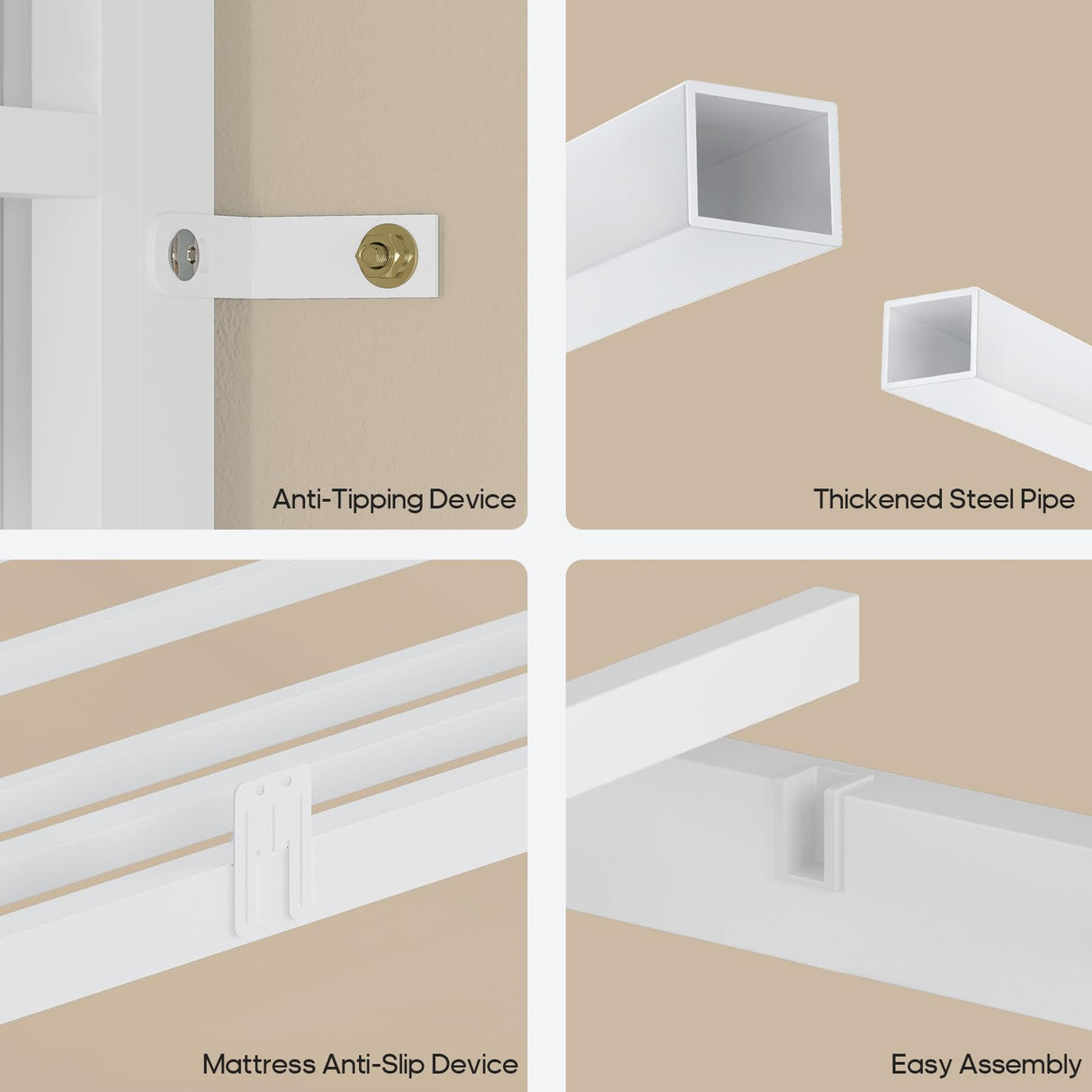 BTHFST Bunk Bed Twin Over Twin with 4 Storage Drawers & Shelves & Bedside Caddy, Twin Bunk Beds with Charging Station & Led Lights, Metal Bunk Bed with Safety Guardrail & Angled Ladder for Kids, White BTHFST
