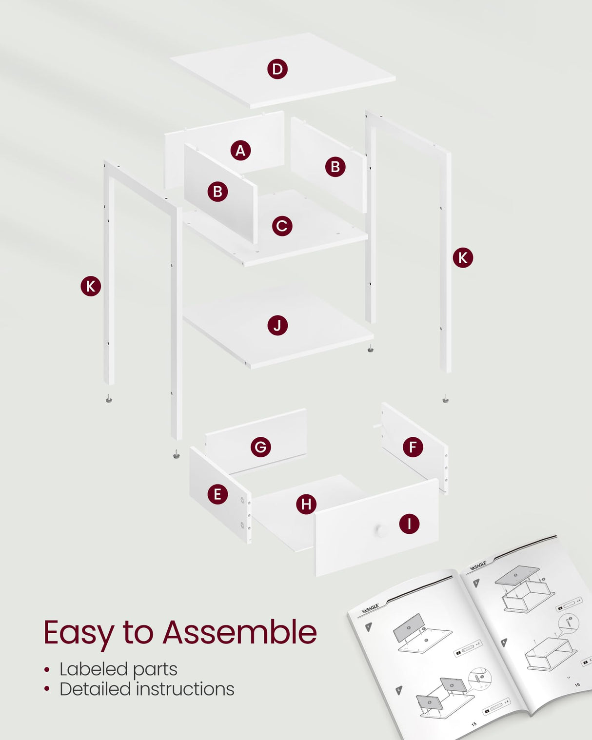 VASAGLE Nightstands Set of 2, End Tables, Side Tables with Drawer and Shelf, 15.7 x 15.7 x 21.7 Inches, Bedroom, Steel Frame, Easy Assembly, Modern, Matte White ULET506W14 VASAGLE