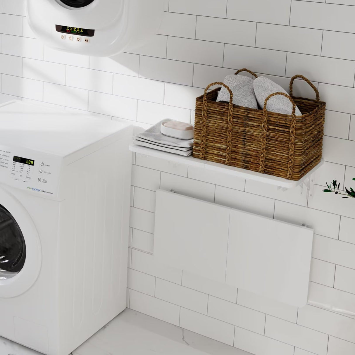 TEAMIX Wall Mounted Desk, White Folding Desk for Small Spaces Floating Shelf Organizer with Heavy-Duty Brackets for Home Office TEAMIX