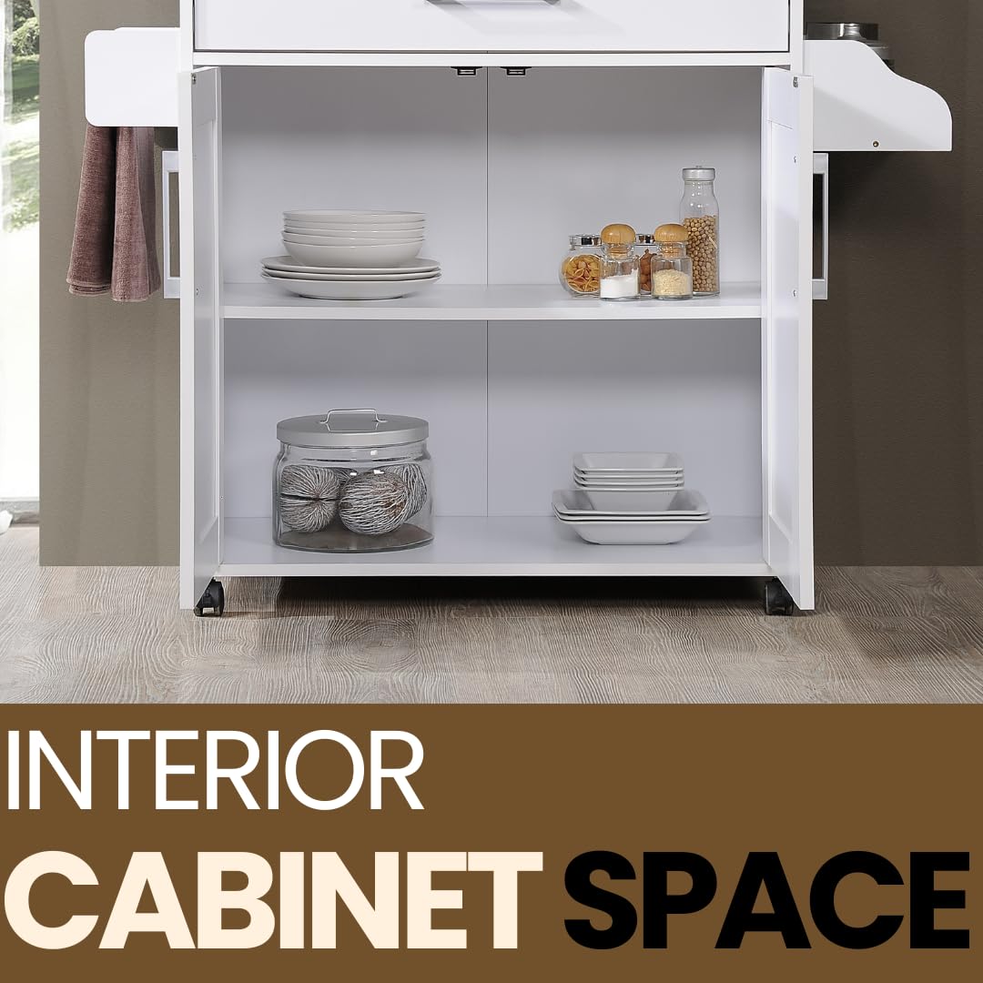 Hodedah Kitchen Island with Spice Rack, Towel Rack & Drawer, White with Beech Top, 15.5 x 35.5-44.9 x 35.2 inches Hodedah