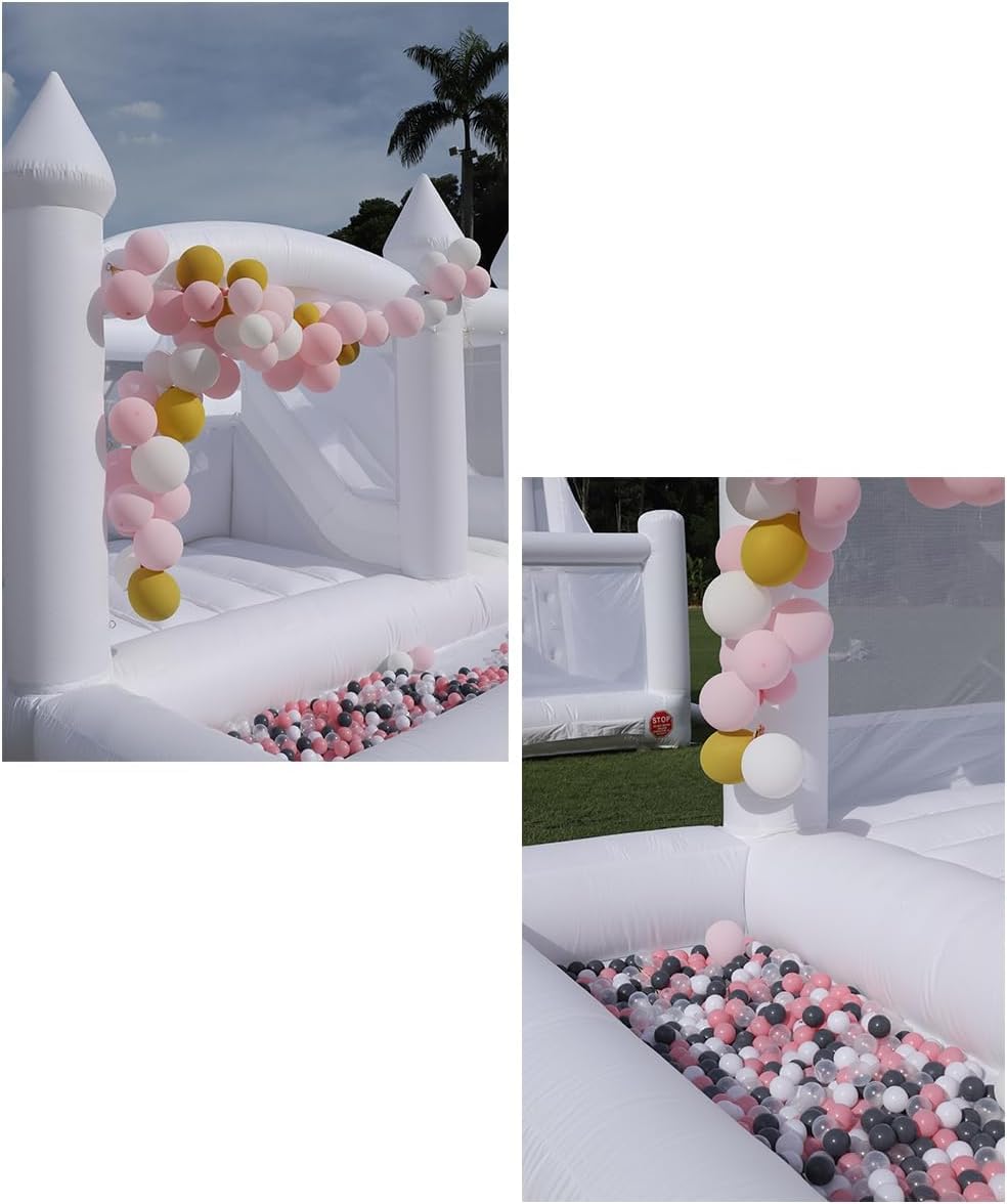 15x15FT White Bounce House for Kids Adults, with Slide & Ball Pit, (Commercial Grade Heavy Duty PVC) (1100W Blower), Large Jumper Bouncy Inflatable Castle, Wedding, Birthday Party, Baptism, 15x15x10ft Okayego