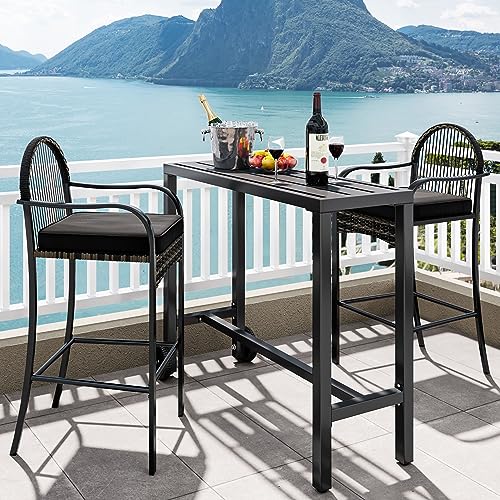 YITAHOME 39" Weatherproof Outdoor Bar Table - Sturdy Black Patio Table for Garden, Balcony, Poolside YITAHOME