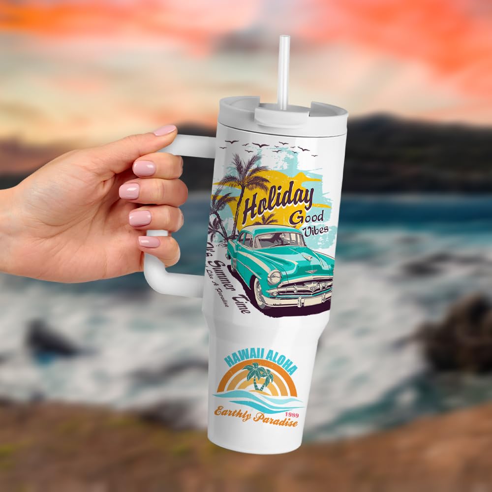 PYD Life 2 Pack 40 OZ Sublimation Tumblers with Handle White Blanks Stainless Steel Cups Mugs with Lid and Plastic Straw for Sublimation Oven Tumbler Heat Press Printing PYD Life