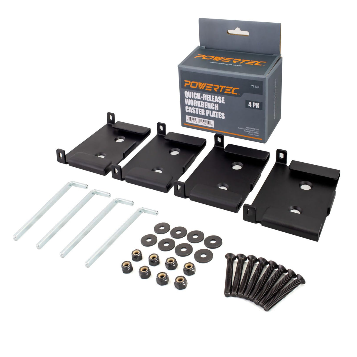 POWERTEC 71132 Quick-Release Workbench Caster Plates, 4-Pack POWERTEC
