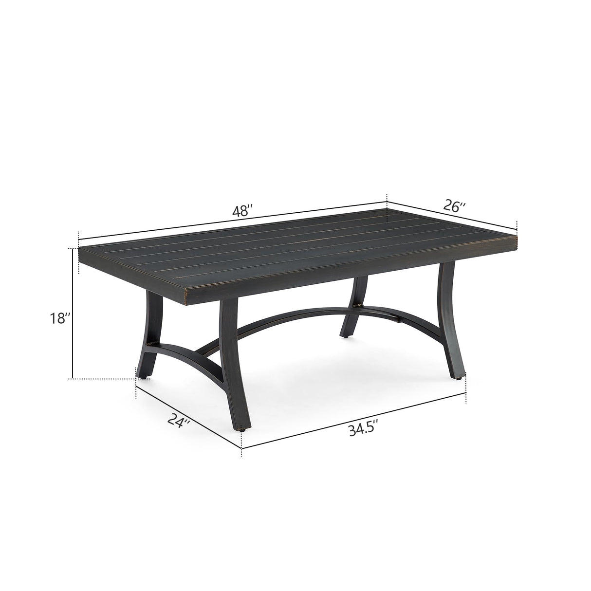 Ulax furniture Outdoor Coffee Table, Rectangle Metal Slat Table, Black Ulax furniture