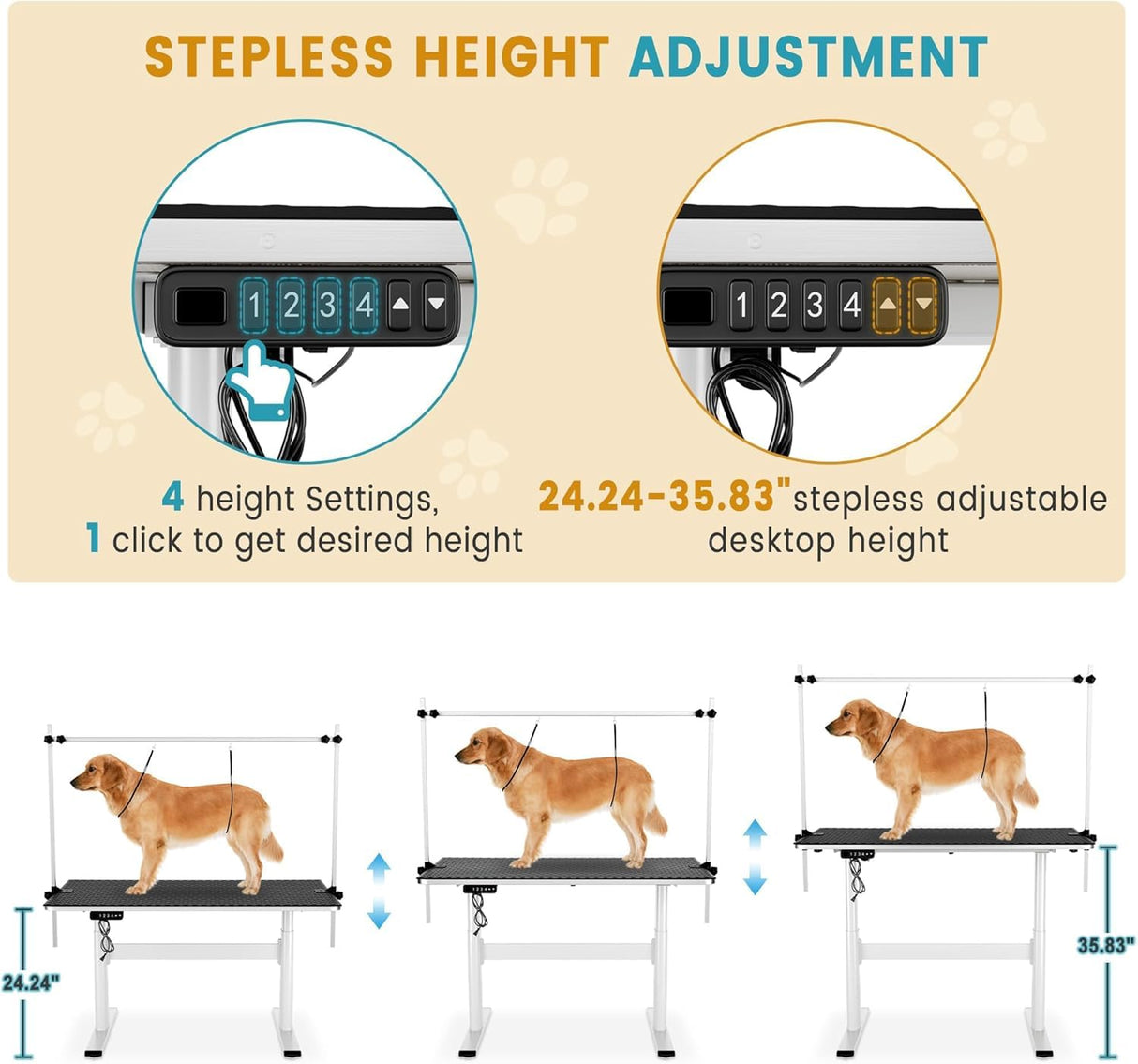 Sunvasagoo Electric Dog Grooming Table - Professional Quiet Motor, Non-Slip Desk Mat, Height Stepless Adjustable, Unique Smooth Edge Wrap, and Heavy-Duty Frame Construction. Sunvasagoo