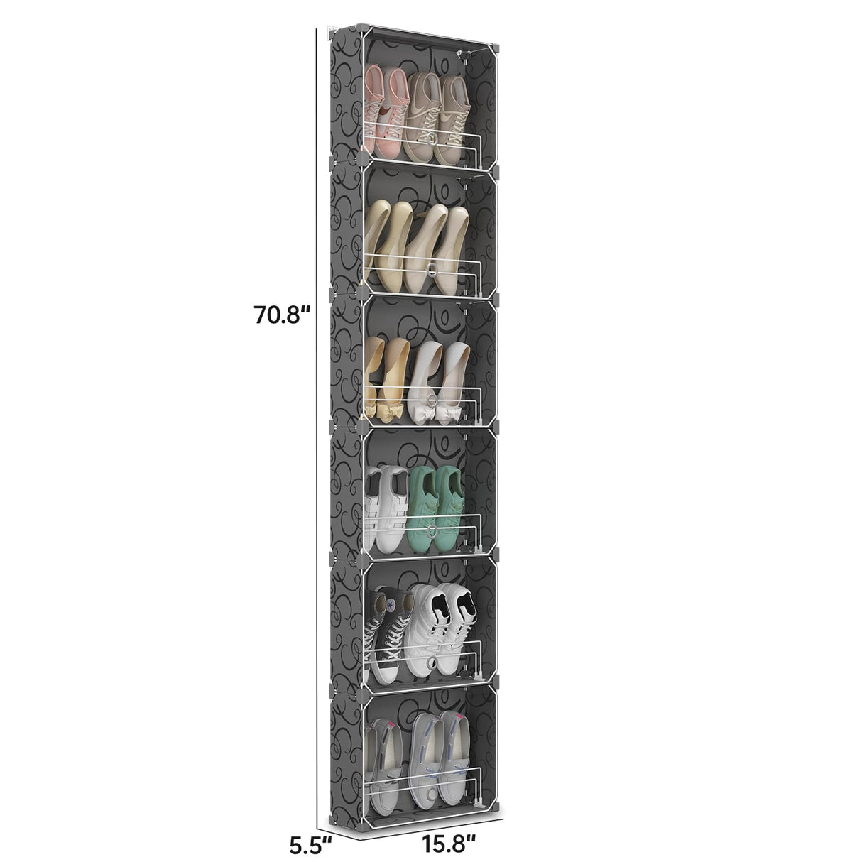 MAGINELS 6 Tier Shoe Rack Organizer with Cover, Slim Shoe Storage Cabinet, Behind The Door, Narrow Shoe Shelf for Closet, entryway, Black MAGINELS