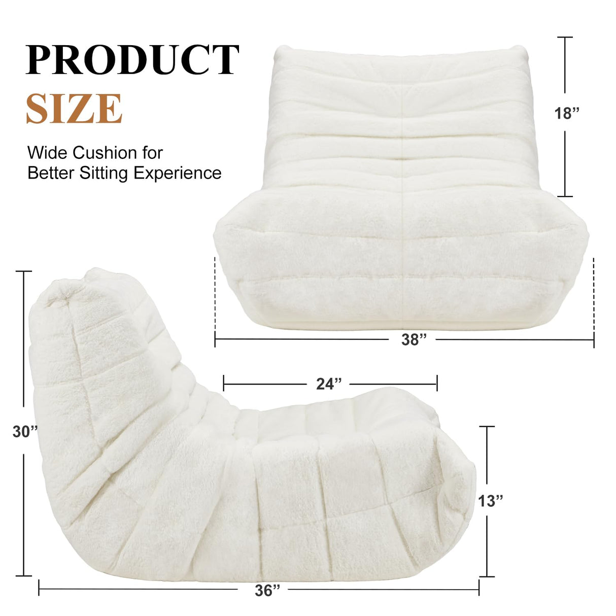 Cansunna Bean Bag Chair Big Sofa Beanbag Chair for Adults Fireside Chair Bean Bag Lounger with Memory Foam Filled for Home,Apartment or Gaming Venue (White Plush) Cansunna