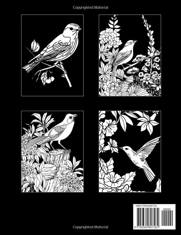Midnight Songbirds Coloring Book: Amazing Coloring Pages On Black Background Features Kawaii, Cute Animals For All Ages Relaxation And Stress Relief Majosta
