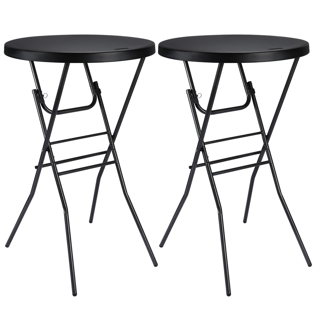 Byliable Cocktail Table 28in Folding Round High Top Indoor Outdoor with Removable Legs, Tall Bistro Foldable Bar Height Table for Parties, Patio, Backyard, Dining Room, Events, Black- 2PCS Byliable