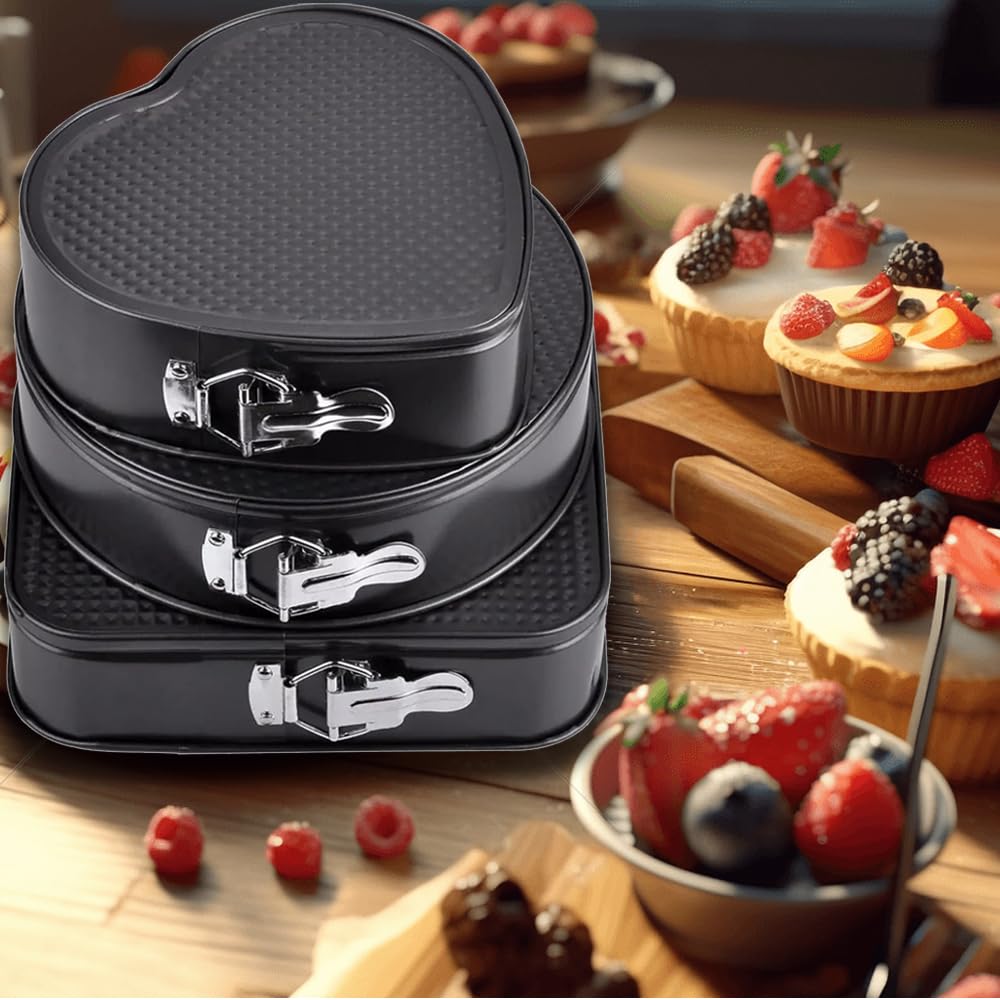 GZMAISULEE Springform Cake Pan Set of 3 (7, 8, 9 Inch) Heart Round Square Leakproof Nonstick Cheesecake Pans with Removable Bottom Carbon Steel Bakeware GZMAISULEE