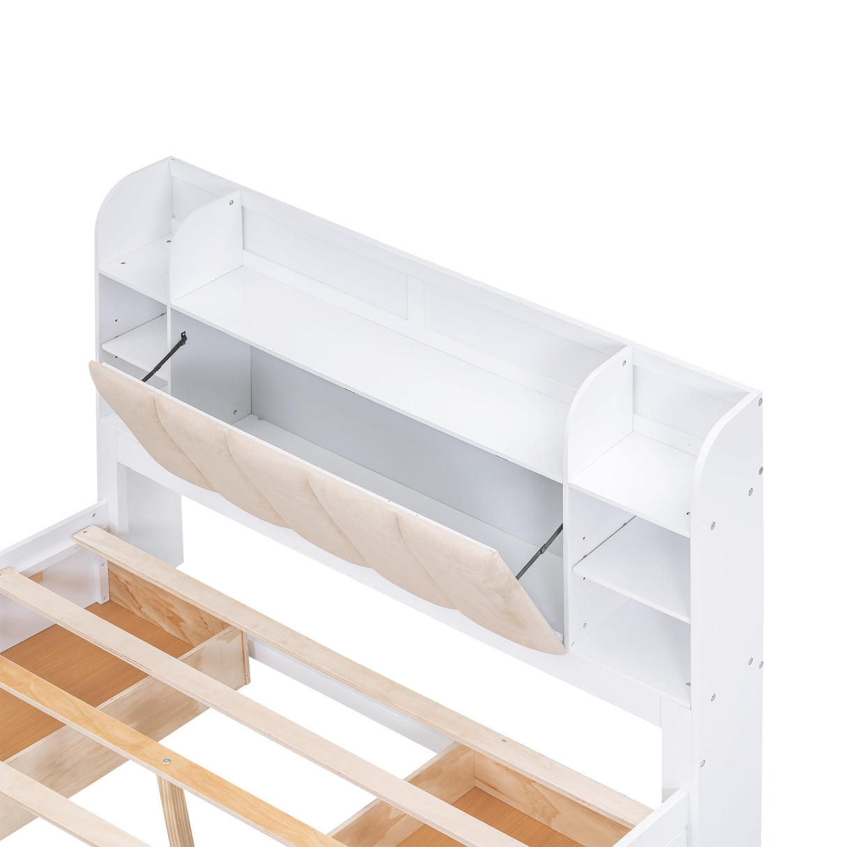 P PURLOVE Queen Storage Bed Frame with Upholstered Headboard, Shelves and 4 Drawers in White P PURLOVE