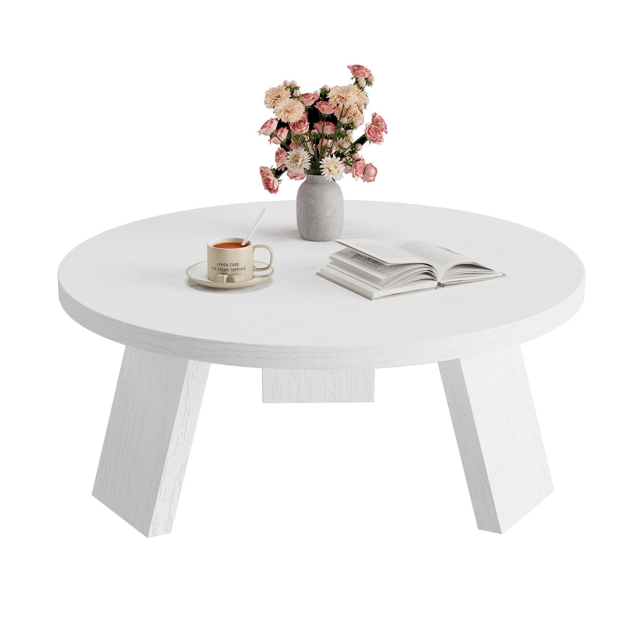 GarveeHome Round Coffee Table, Farmhouse Small Wooden Coffee Table with 3 Strong Legs, Easy Assembly, 33.5'' x 15.7'', White GarveeHome