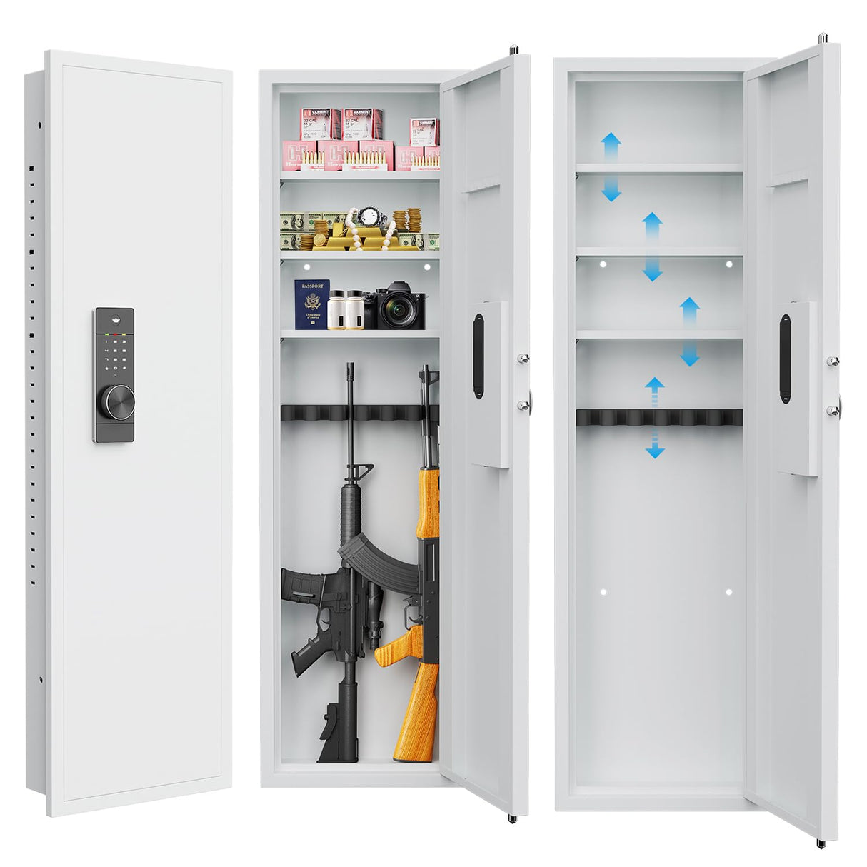 53" In-Wall Hidden 5-6 Gun Safe | Password Touch Panel Digital Lock | Adjustable Shelves & Gun Stock | Heavy Duty Steel Security Cabinet | Firearm Valuables Storage Gareinwuds