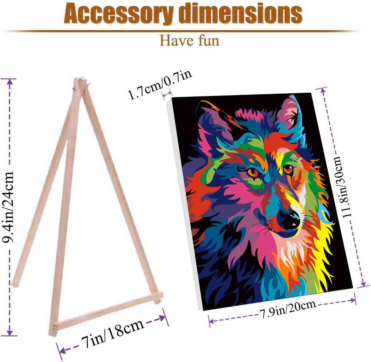 VIGEGU 4 Pack Paint by Numbers Kit for Adults Framed Canvas - with Wooden Easel,Adults' Paint-by-Number Kits Cat Giraffe Wolf Lion DIY Acrylic Animal Oil Painting Arts Crafts 7.8x11.8inch VIGEGU