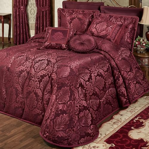 Touch of Class Camelot Luxury Bedding | Robust Burgundy | Matte Satin Damask on Richly Textured Jacquard-Woven Chenille | Designed 3 Piece Set Includes King Quilted Bedspread and 2 King Shams Touch of Class