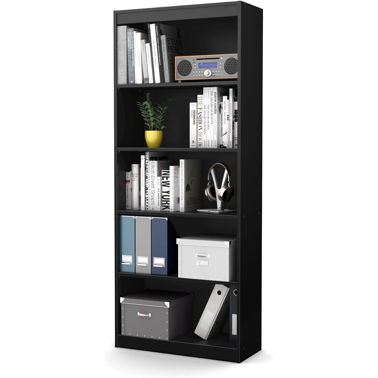 Maykoosh Asian Aesthetic Heavy Duty Floor Standing Bookcase - Stylish, Space-Saving Bookshelf with Adjustable Shelves for Home or Office Use Black/5 Tier Maykoosh