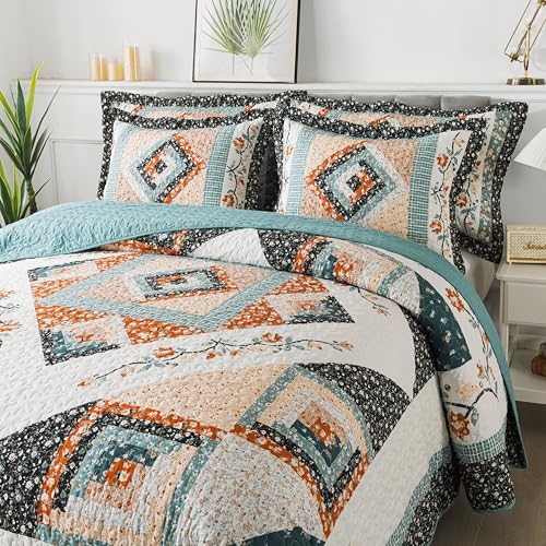 BEDIFANY Cotton King Size Quilt Sets, Lightweight King Quilt Bedding Set (98 x 106 inch) Garden Style Floral Bedspread King Size Coverlet Set for Bed Decorations - All Seasons, 3 Pieces BEDIFANY
