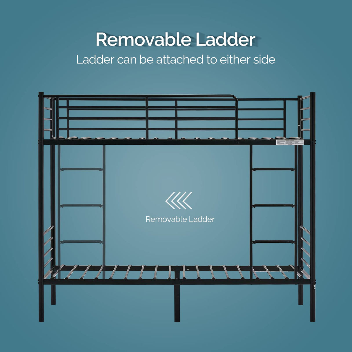 Bonnlo Bunk Bed Twin Over Twin for Kids/Teens/Adults Heavy Duty Bunk Bed with Flat Ladder and 13 inches High Guardrail, Metal Bunk Bed with Stairs, Black Bonnlo