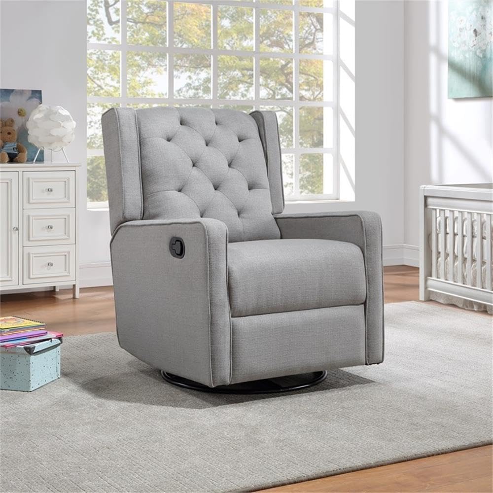 Suite Bebe Bryton Gliding Swivel Recliner - Tufted Woven Gray Fabric Suite Bebe