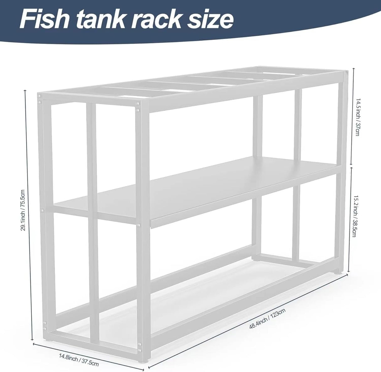 Fizgot Fish Tank Stand Metal Aquarium Stand,55-75 Gallon Aquarium Turtle Tank, 48.4 x 14.8 x 29.1Inch, Reptile Terrariums and Breeder Tank Stand(White ) Fizgot