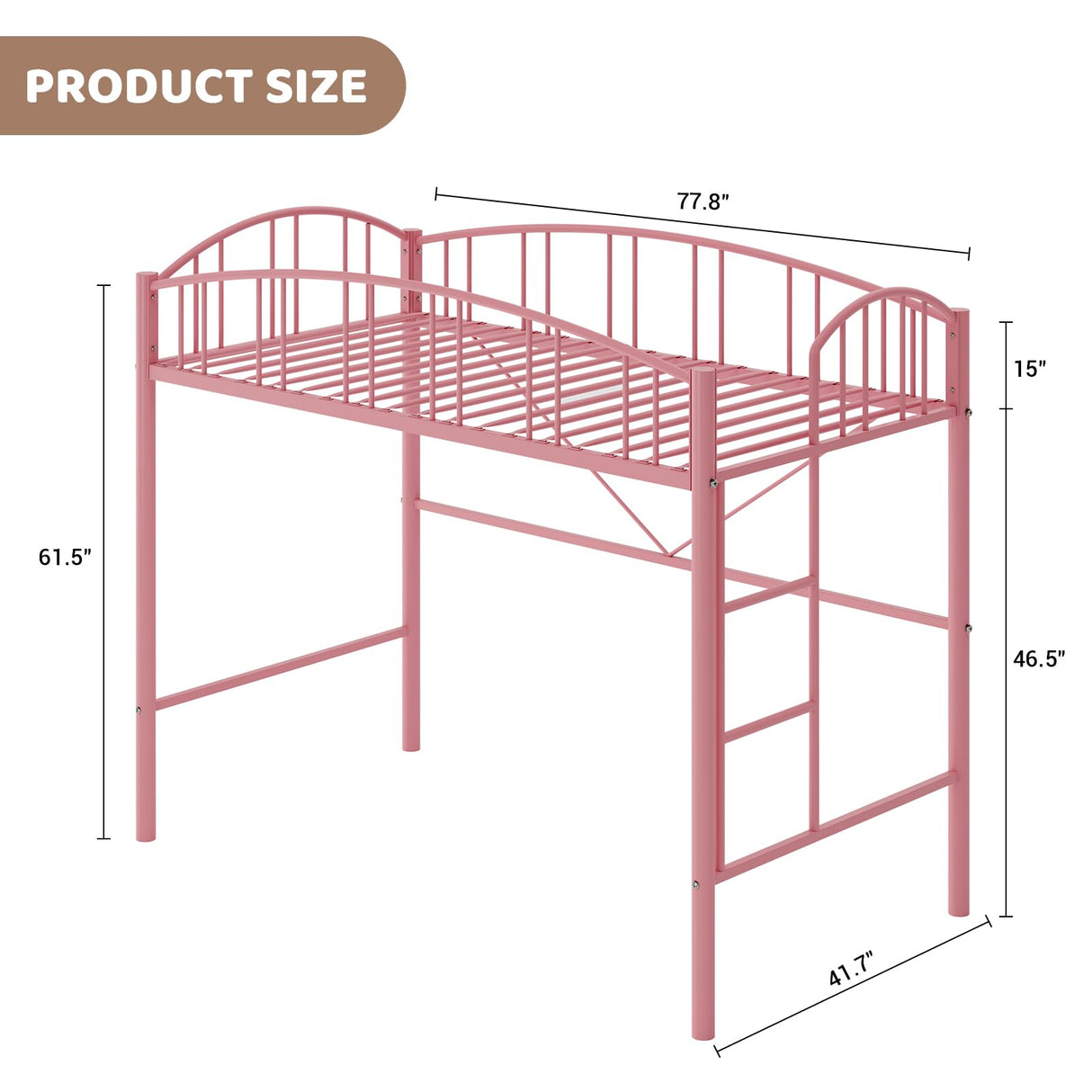 GarveeHome Loft Bed Twin Size, Heavy Duty Metal Loft Bed Frame with Arched Guardrail and Safety Ladder, Space-Saving, No Box Spring Needed, Modern Pink GarveeHome