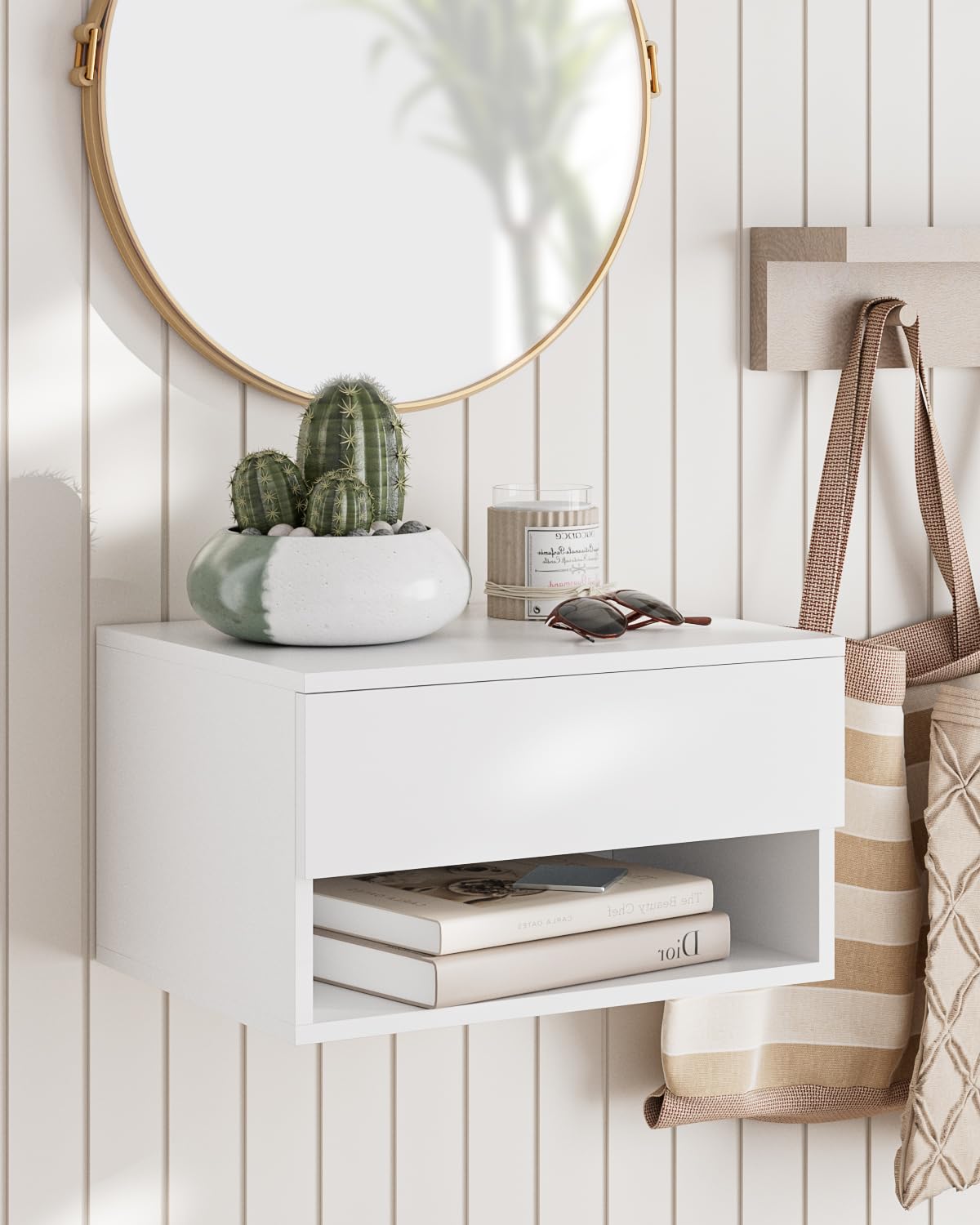 Floating Nightstand, Small Modern Floating Nightstand with Drawer, Floating Shelves for Bedroom, Bathroom (White) Aienvey