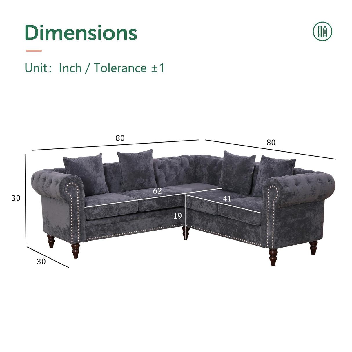 SIENWIEY Chesterfield Sectional Sofa,Deep 80 Inch Luxurious L Shaped Couch Button Tufted Velvet Sofa/Upholstered Rolled Arm with Rivets/Chesterfield Settee Modern 5 Seater Sofa for Living Room,Black SIENWIEY
