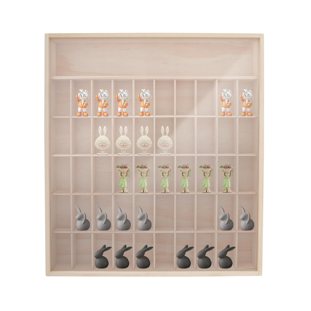 LOONGWEIA Wall Mount Wooden Display Case, 6 Tier Minifigure Display Cabinet with Acrylic Door Miniature Curio Cabinet with 50 Small Compartments for Mini Figures Collectibles Action Figures LOONGWEIA