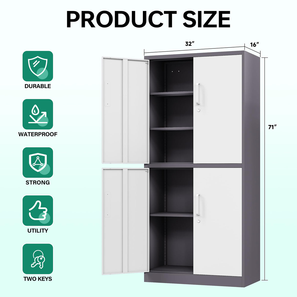 Letaya Metal Storage Cabinet with Lock Door, Adjustable Shelf Steel Cabinets for Office, Home,Pantry,Kitchen,Garage Utility Cabinet (4 Door-White&Gray) Letaya