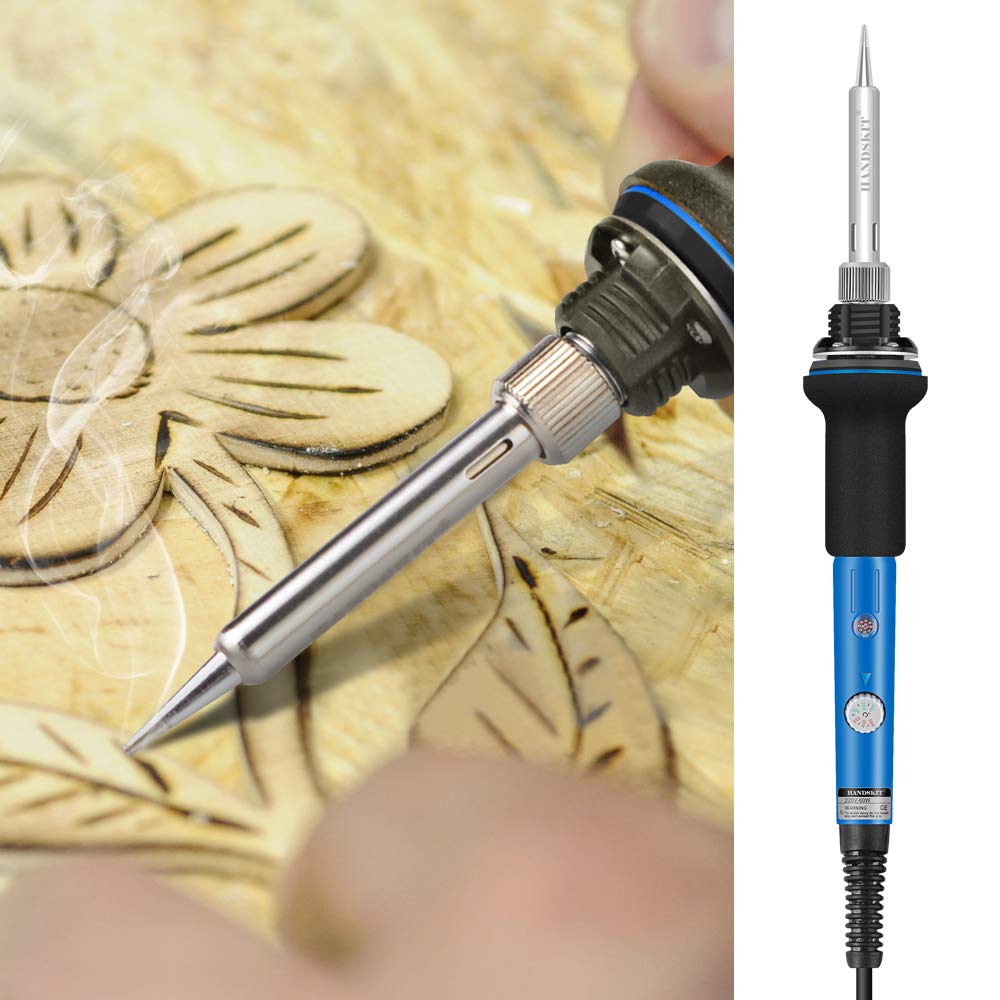 Soldering Iron, Soldering Iron Kit Electronics, 60W Adjustable Temperature Welding Tool, 5pcs Soldering Iron Tip, Soldering Iron Stand, Desoldering Pump, Tweezers, Solder Wire, Rosin, Carry Bag HANDSKIT