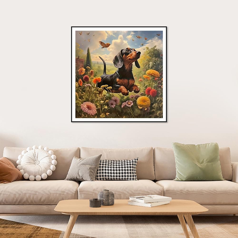 WSLWXSHM Diamond Art Painting Kits for Adults Dachshund Dog, Round Full Drill Diamond Art Kits, 5D DIY Paint with Diamonds Crafts for Home Wall Decoration Gifts 12×12Inch, Animal WSLWXSHM