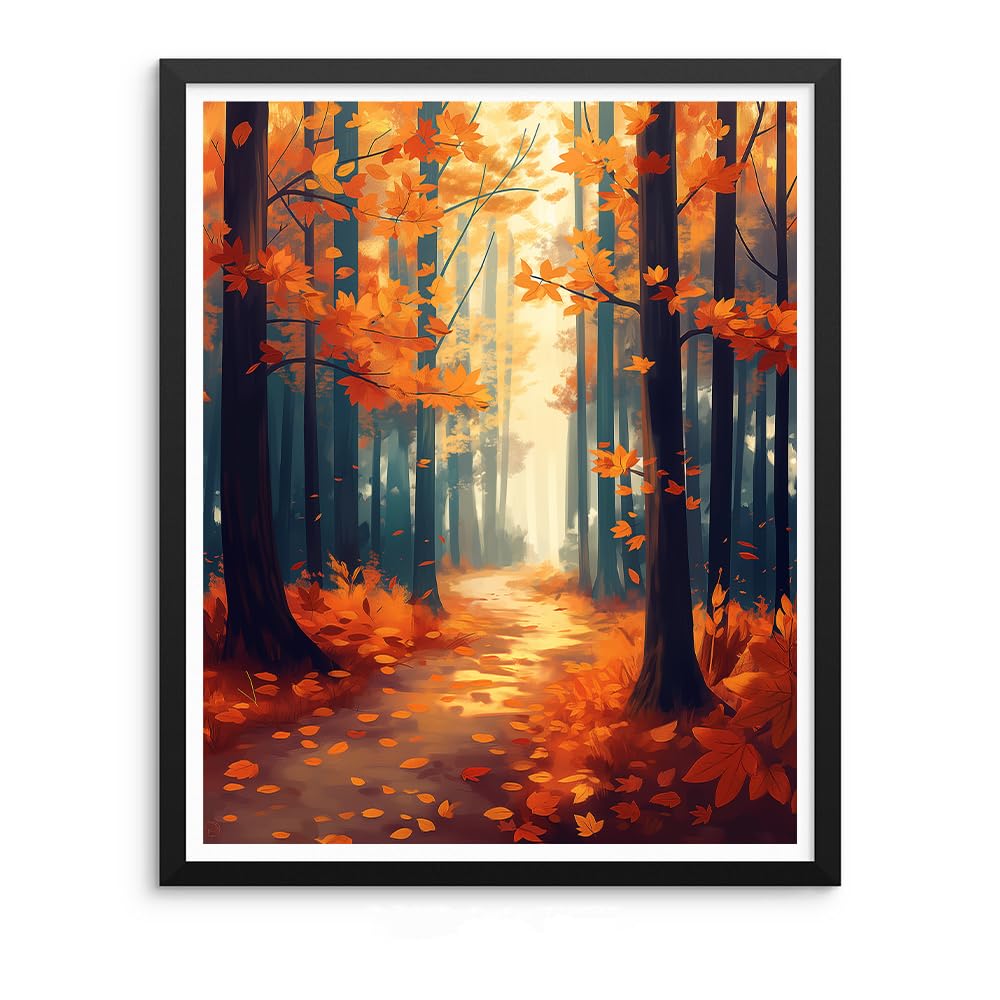 Natuyalo Paint by Numbers Kit for Adults Beginners and Kids, 16" Wx20 L Canvas Pictures Drawing Acrylic Paintwork with 3 Pcs Paintbrushes, Autumn Forest Landscape Natuyalo