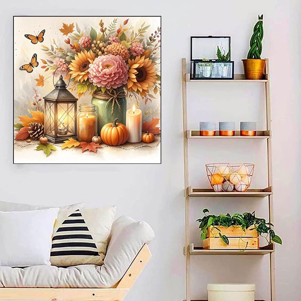 Fall Harvest Diamond Paintings Kits for Adults, Pumpkin Diamond Art Kits Full Drill Diamond Dots Paint with Diamonds Gem Arts and Crafts for Beginner Adults Home Wall Decor Generic